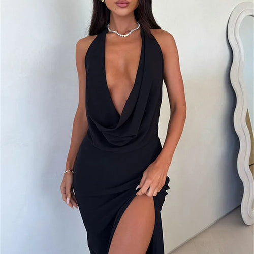 Load image into Gallery viewer, Halter Deep V Neck Sexy Maxi Dress Women Gown Fashion Sleeveless Backless Thigh High Split Bodycon Club Long Dress
