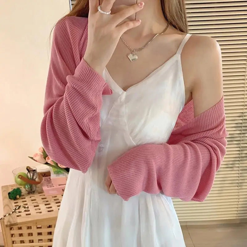 Beach Sun Protection Clothing Outside Shawl Sun Protection Cardigan Cover Knit Jacket Sunscreen Clothes Women Summer Coat Shirt