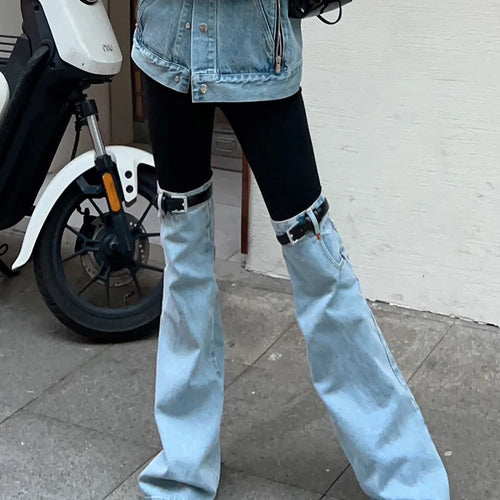 Load image into Gallery viewer, Hit Color Patchwork Denim Trousers For Women High Wiast Spliced Pocket Temperament Wide Leg Pants Female Fashion
