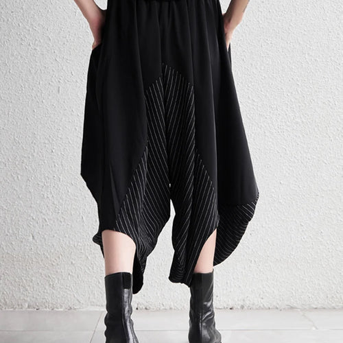 Load image into Gallery viewer, High Elastic Waist Black Striped Spliced Harem Trousers New Loose Fit Pants Women Fashion Tide Spring Summer 2025 1DE0542
