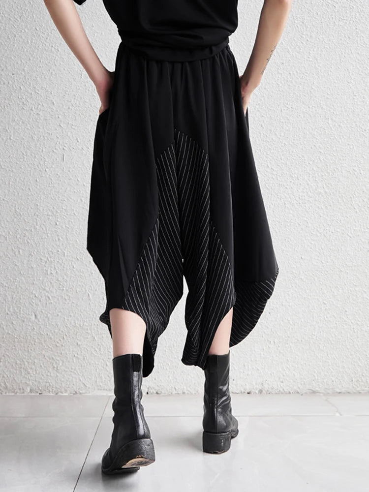 High Elastic Waist Black Striped Spliced Harem Trousers New Loose Fit Pants Women Fashion Tide Spring Summer 2025 1DE0542
