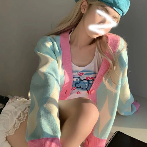 Load image into Gallery viewer, Women Cardigan Knitted Sweater Loose Single Breasted Students V-neck Lovely Knitwear Korean Cardigans Tops Pull Femme
