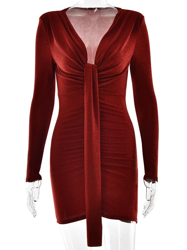 Elegant Sparkling Women's Dress Sexy V-neck Bodycon Party Club Evening Dress Winter New 2025 Long-sleeved Tight Vestido