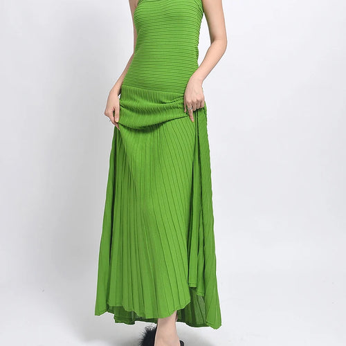 Load image into Gallery viewer, Solid Slimming Sexy Long Dresses For Women Strapless Sleeveless High Waist Spliced Folds Minimalist Dress Female
