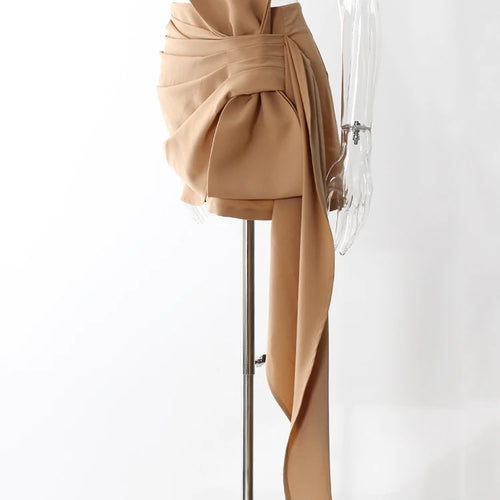 Load image into Gallery viewer, High Waist Khaki Pleated Bandgae Bow Elegant Mini Half-body Skirt Women Fashion Tide New Spring Autumn 2025 7AB8038
