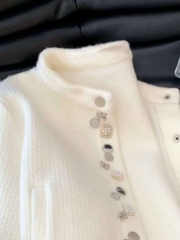 Autumn Diamond Button Y2k Aesthetic Cardigans Streetwear Solid Grunge Casual Loose Coats Women Sweet Knitted Simple Sweaters