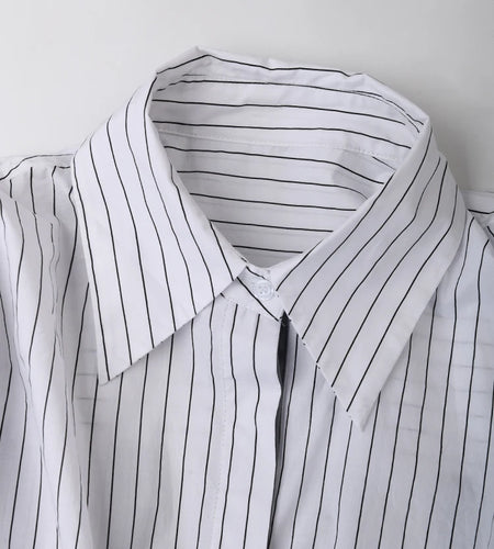 Women Khaki Back Pleated Striped Big Size Blouse New Lapel Long Sleeve Shirt Fashion Tide Spring Autumn 2025 Shelly006