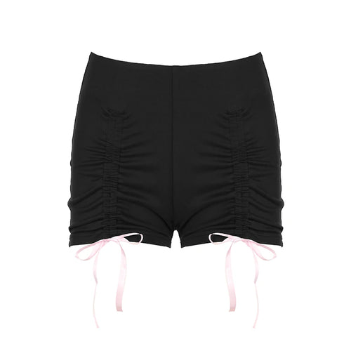 Load image into Gallery viewer, Gothic Dark Y2K Skinny Bow Summer Shorts Women Hottie 2000s Aesthetic Drawstring Hotpants Korean Girls Bottoms Kawaii
