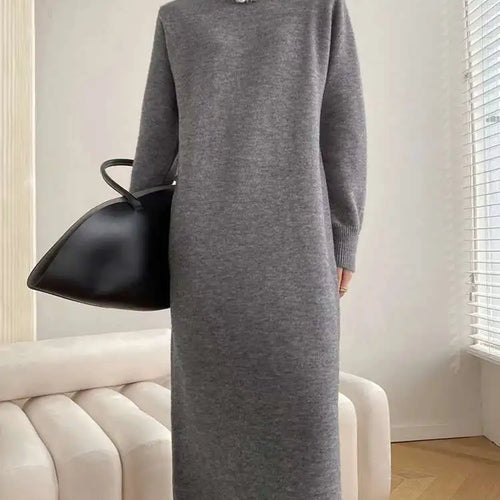 Load image into Gallery viewer, Women Rose Red Casual Midi Elegant Knitting Dress New Round Neck Long Sleeve Fashion Tide Spring Autumn 2025 1DH6450
