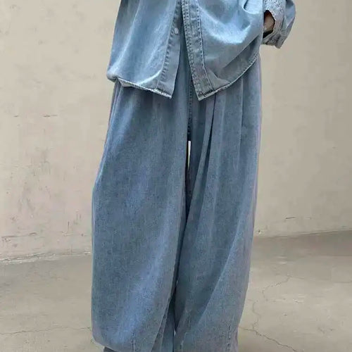 Load image into Gallery viewer, High Waist Light Blue Pocket Brief Long Denim Wide Leg Jeans New Women Trousers Fashion Tide Spring Autumn 2025 1DH8364
