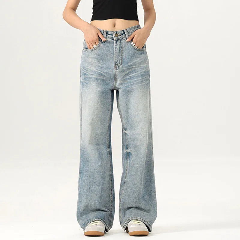 Men's Jeans Washed Denim Pants New American High Street Messy Cat Whiskers Stylish Baggystraight Style Trousers 9W1550