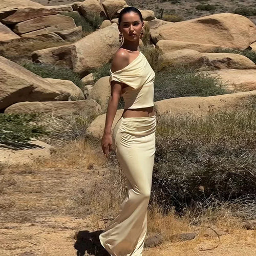 Load image into Gallery viewer, Sexy Skirt Two Pieces Sets For Women Sleeveless Slim Fit Off-shoulder Crop Top And Long Skirt Sexy Two Pieces Sets
