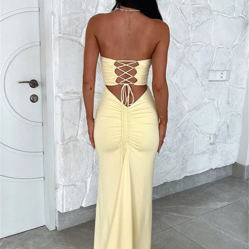 Load image into Gallery viewer, Strapless Backless Lace-up Maxi Dress For Women Summer New Off-shoulder Sleeveless Bodycon Club Party Long Dress
