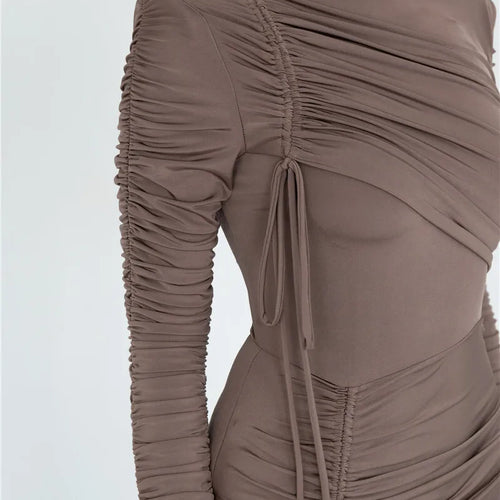 Load image into Gallery viewer, Long Sleeve Ruched Sexy Maxi Dress For Women Autumn Winter New Drawstring Turtleneck Bodycon Sexy Long Dress Elegant
