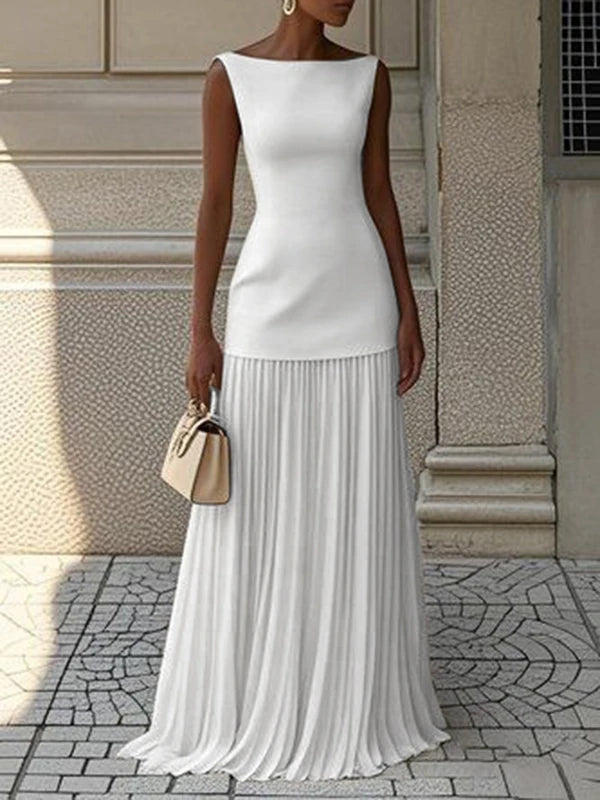 Evening Prom Maxi Dresses for Woman Summer Elegant Sleeveless Pleated Gauze Cocktail Party Wedding Guest Dresses