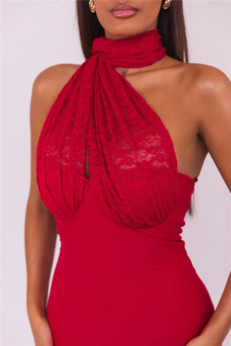 Sleeveless Fishtail Maxi Dress For Women Autumn New Halter Deep V Neck Backless Bodycon Party Sexy Long Dress Elegant