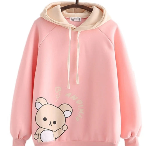 Load image into Gallery viewer, Harajuku Cartoon Bear Print Kawaii Hoodies Women Winter Long Sleeve Drawstring Fleece Hooded Sweatshirt Female Pullover Top
