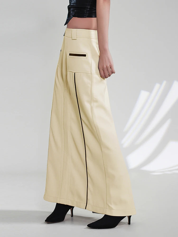 Patchwork Zipper Skirts For Women High Waist Temperament Slim Straight Skirt Female Fashion Style Clothing