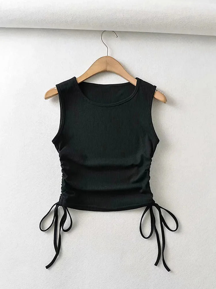 2025 Summer NEW Arrival Women Solid Color Sexy Causal Crop Top With String Both Side Club For Fashion Ladies