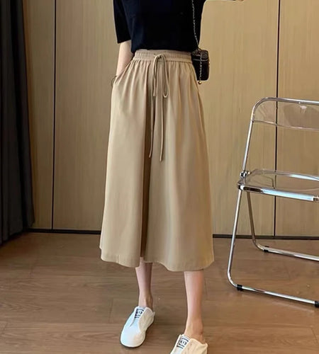 Summer Black Plus Size Women High-waisted Women Temperament Brown Casual Wide Leg Seven Point Pleated Pants Loose Simplicity New