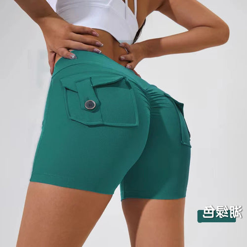 Load image into Gallery viewer, S-XL Nylon Women Scrunch Button Booty Sports Yoga Shorts Cycling Jogging Fitness High Waist Squat Proof Gym Active Leggings
