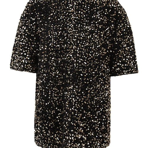 Load image into Gallery viewer, Women Gray Sequins Shining Big Size Casual T-shirt New Round Neck Short Sleeve Fashion Tide Spring Summer 2025 CPG1449
