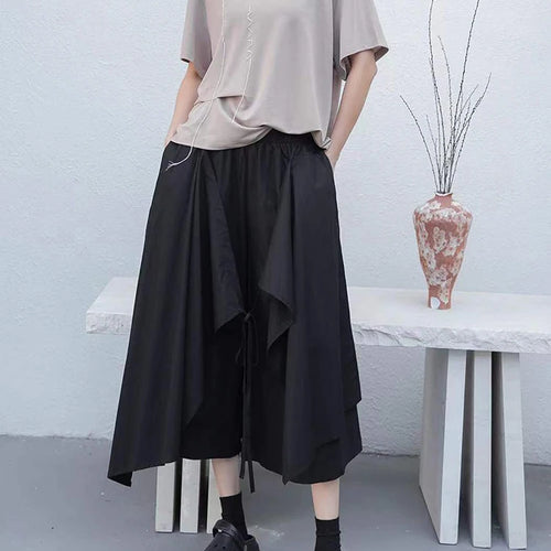Load image into Gallery viewer, Women Black Topstitched Irregular Big Size T-shirt New Round Neck Short Sleeve Fashion Tide Spring Summer 2025 1DJ0944

