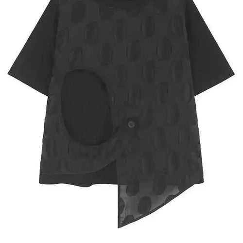 Load image into Gallery viewer, Women Black Dot Irregular Hem Big Size Casual T-shirt New Round Neck Short Sleeve Fashion Tide Spring Summer 2025 1DH9968
