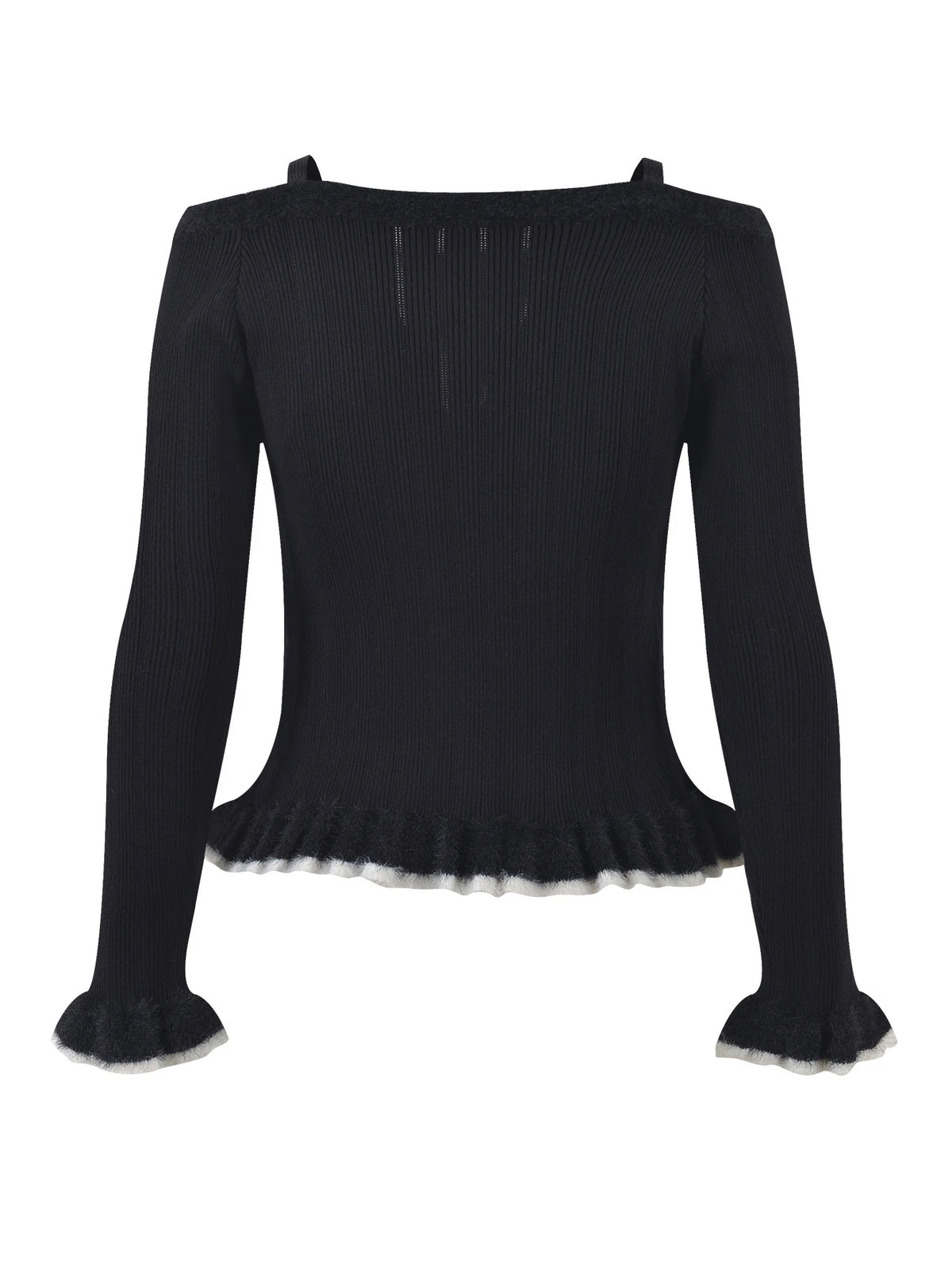 Fashion Elegant Ruffles Tops for Women Luxury Sequined Sweater Mujer Autumn Winter White Black Pull Femme C-262