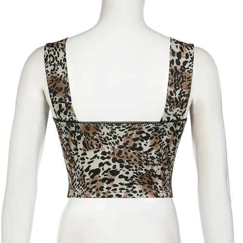 Load image into Gallery viewer, Vintage Fashion Leopard Tank Top Fitness Y2K Aesthetic 2000s Bow Lace Trim Party Vest Sleeveless Summer Tee Top Short
