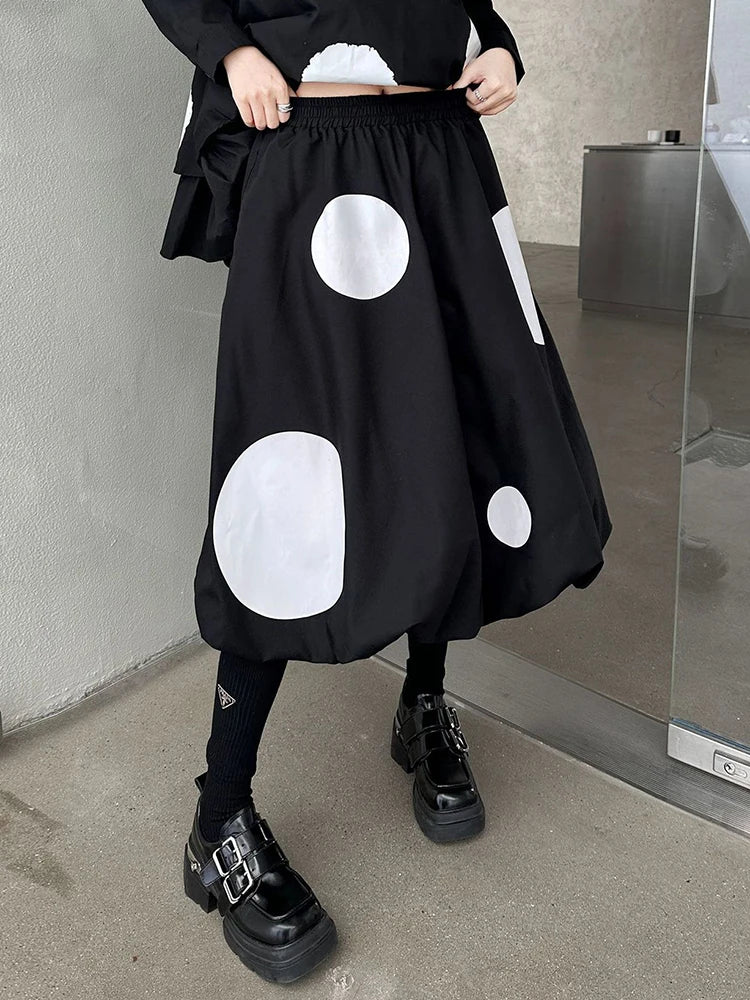 Black Dot Big Size Irregular Shirt Skirt Two Pieces Suit New Lapel Long Sleeve Women Fashion Spring Autumn 2025 1DH9366