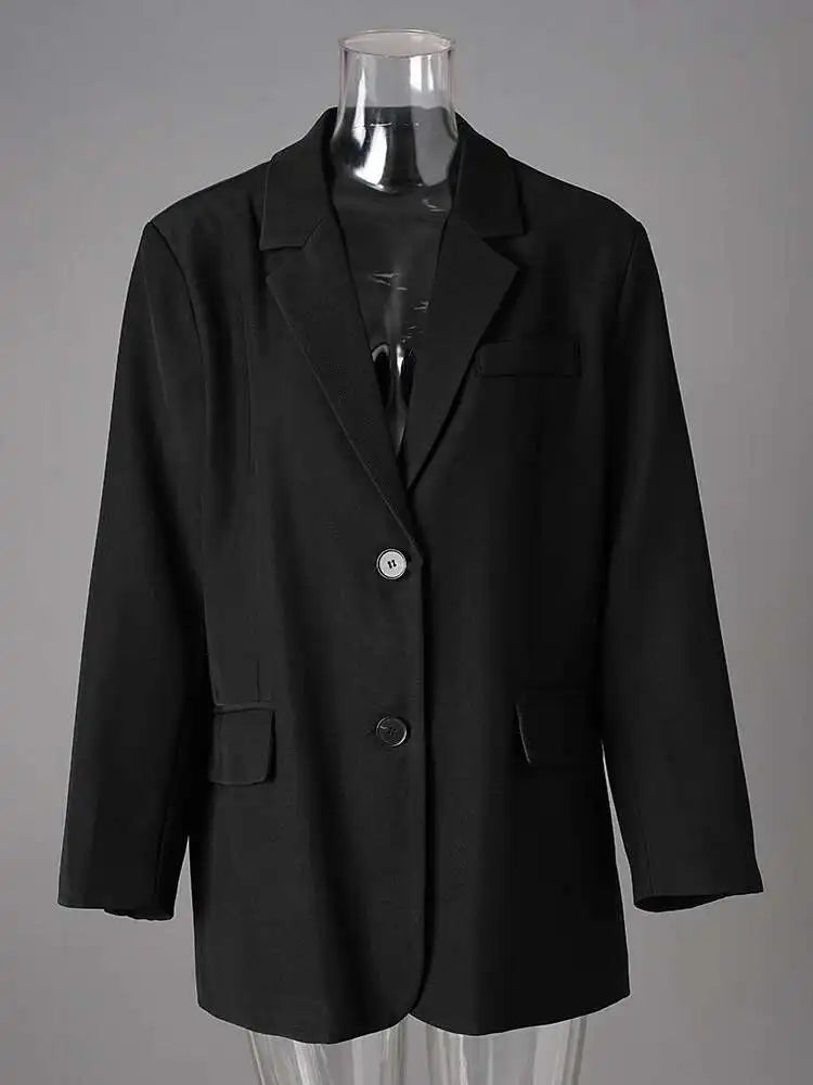 Women Gray Brief Single Breasted Big Size Blazer New Lapel Long Sleeve Jacket Fashion Tide Spring Autumn 2025 CPG2774