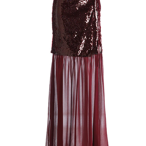 Load image into Gallery viewer, High Waist Wine Red Sequins False Mesh Long Elegant Half-body Skirt Women Fashion Tide New Spring Autumn 2025 1DH9402
