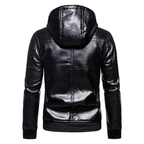 Load image into Gallery viewer, Men&#39;s Casual Hooded Slim Fur Coat Men&#39;s Slim Solid Color Leather Jacket Men Winter Zipper Patchwork Faux Leather Coats
