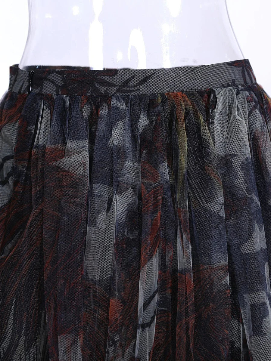 Hit Color Loose Casual Mesh Skirts For Women High Waist Temperament Elegant Skirt Female Fashion Style Fashion New