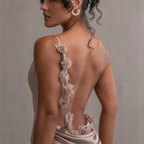 Load image into Gallery viewer, Floral Draped Backless Maxi Long Dress For Women Fashion Spaghetti Strap Sleeveless Bodycon Evening Party Dress Elegant
