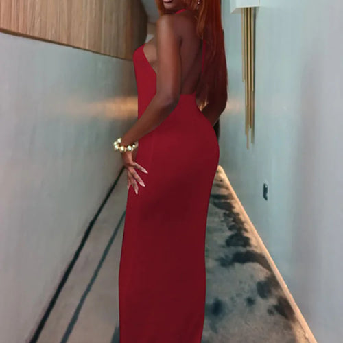 Load image into Gallery viewer, Halter Hollow Out Sexy Maxi Dress For Women Gown Fashion Off-shoulder Sleeveless Backless Bodycon Beach Club Dress
