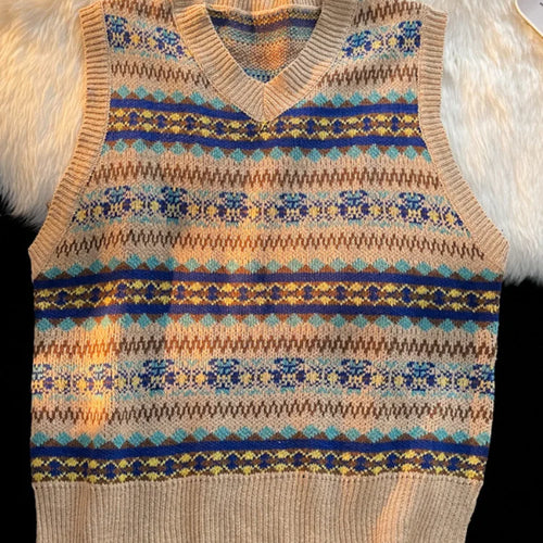 Load image into Gallery viewer, Y2k Aesthetic Vintage Streetwear Pull Femme All Match Casual Korean Fashion Knitted Vest Japanese V Neck Sleeveless Sueter Mujer
