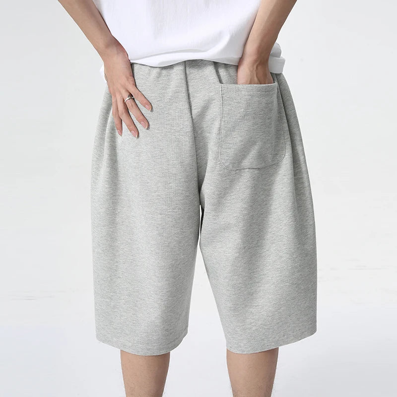 Simple Solid Color Men's Shorts Knee Length Wide Leg Drawstring Lace Male Fashion Trousers New Stylish Summer 9C6093