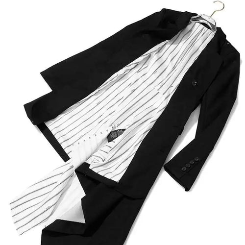 Load image into Gallery viewer, Women Black White Striped Spliced Irregular Dress New Round Neck Full Sleeve Loose Fit Fashion Spring Autumn 2025 1A320
