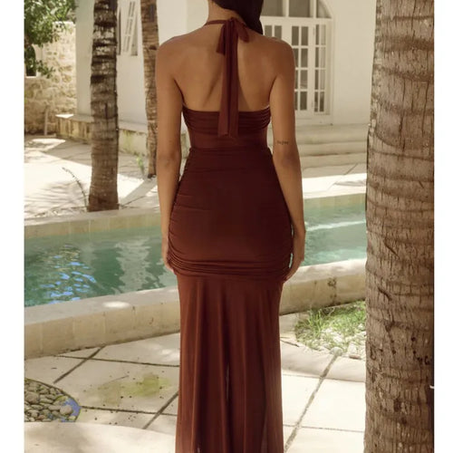 Load image into Gallery viewer, Elegant Mesh Perspective Double Layer Long Dress Women Sexy Backless Bodycon Split Evening Dress Party Holiday Vestido
