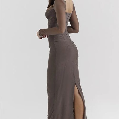 Load image into Gallery viewer, Elegant Sheer Long Sleeve Sexy Maxi Dress For Women Fashion Mesh Strapless Backless Club Party Sexy Long Dress New
