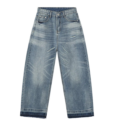 Men's Jeans New American Cat Whiskers Design Gradient Color Trendy Washed Patterns Worn-out Male Straight Bottoms 9W1833