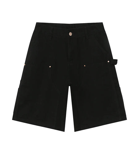 Men Denim Shorts Multi Pockets Design American Style Jeans Solid Color Trendy Straight Wide Leg Washed Male Bottoms 9W1844