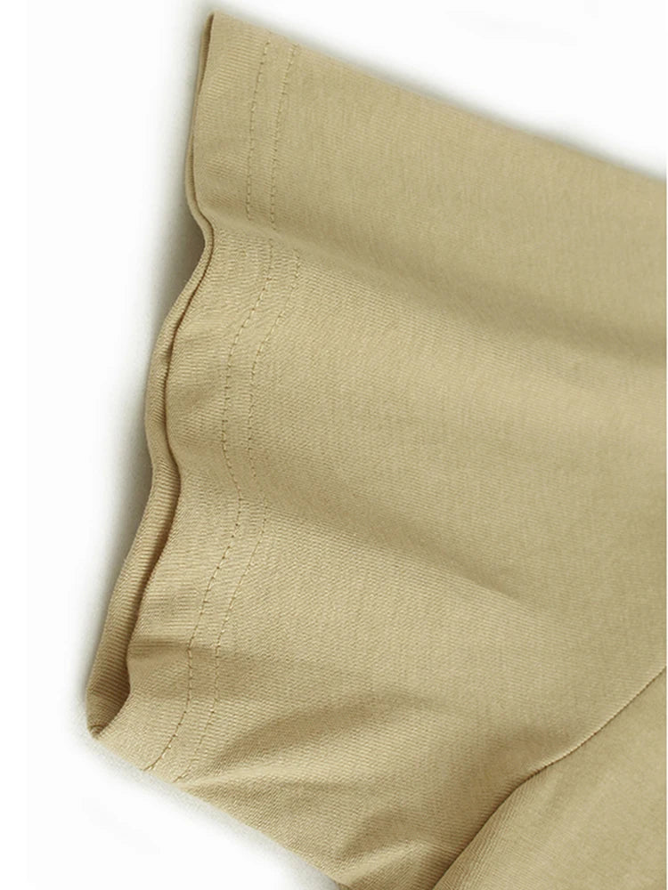 Women Black Khaki Irregular Spliced Big Size Long Dress New Round Neck Short Sleeve Fashion Spring Summer 2025 1DJ1119