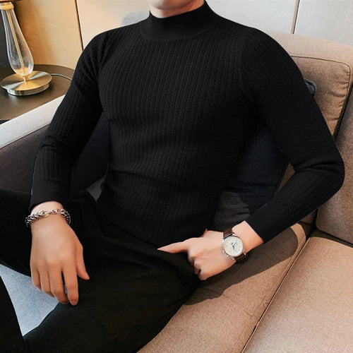 Load image into Gallery viewer, Korean Style Men&#39;s T-shirts Knitting Water Wave Turtleneck Casual Long Sleeve Male Tops Solid Color Tees Autumn 9C6640
