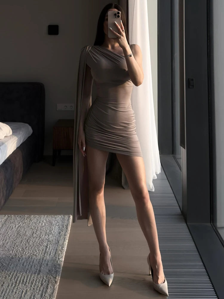 Oblique Shoulder Backless Sexy Mini Dress Women Robe Summer Fashion Irregular Sleeveless High Waist Beach Club Dress