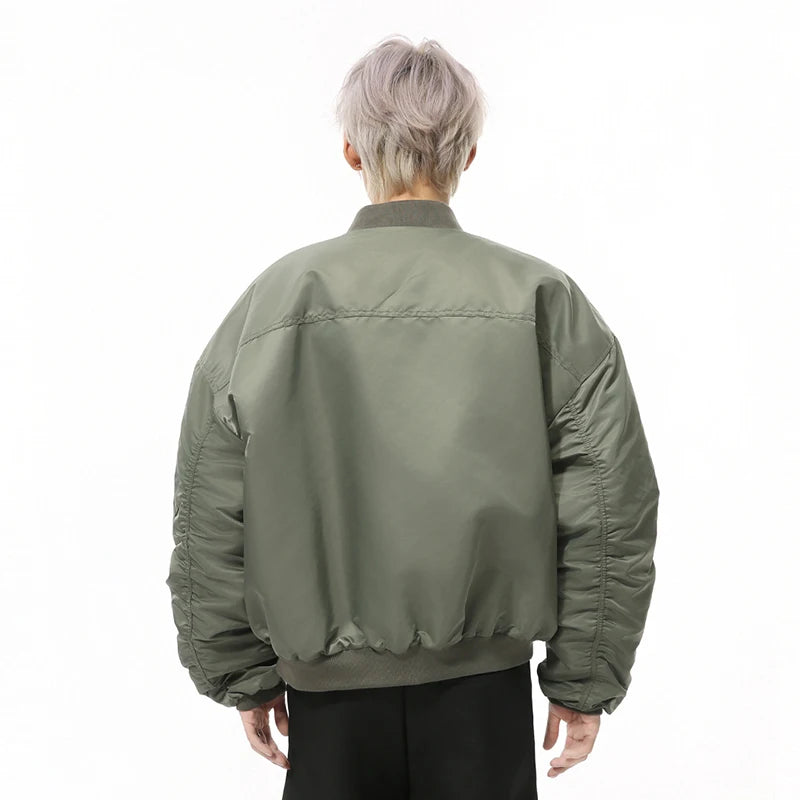 Autumn Men's Cotton Coats Round Collar New Solid Color Pleated Design Korean Simple Male Loose Padded Jackets 2024 9C9344