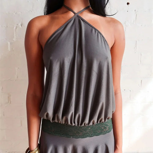 Load image into Gallery viewer, Halter Backless Sexy Mini Dress Women Robe Fashion Summer New Lace Patchwork Sleeveless Pleated Ruffled Club Dress
