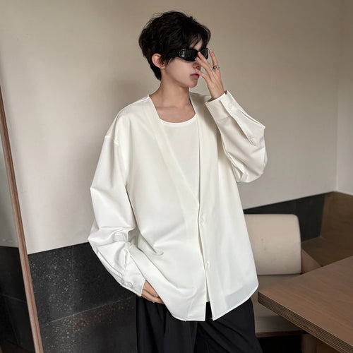 Load image into Gallery viewer, Men&#39;s Shirts New Fake Two Piece Design Shirt Long Sleeve Solid Color Single Breasted Male Loose Clothing Spring 9W1752
